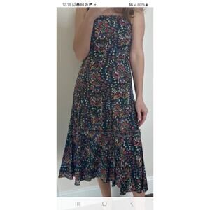 Peruvian Connection Sleeveless Fit and Flare Dress Floral Pleated Size 4 US